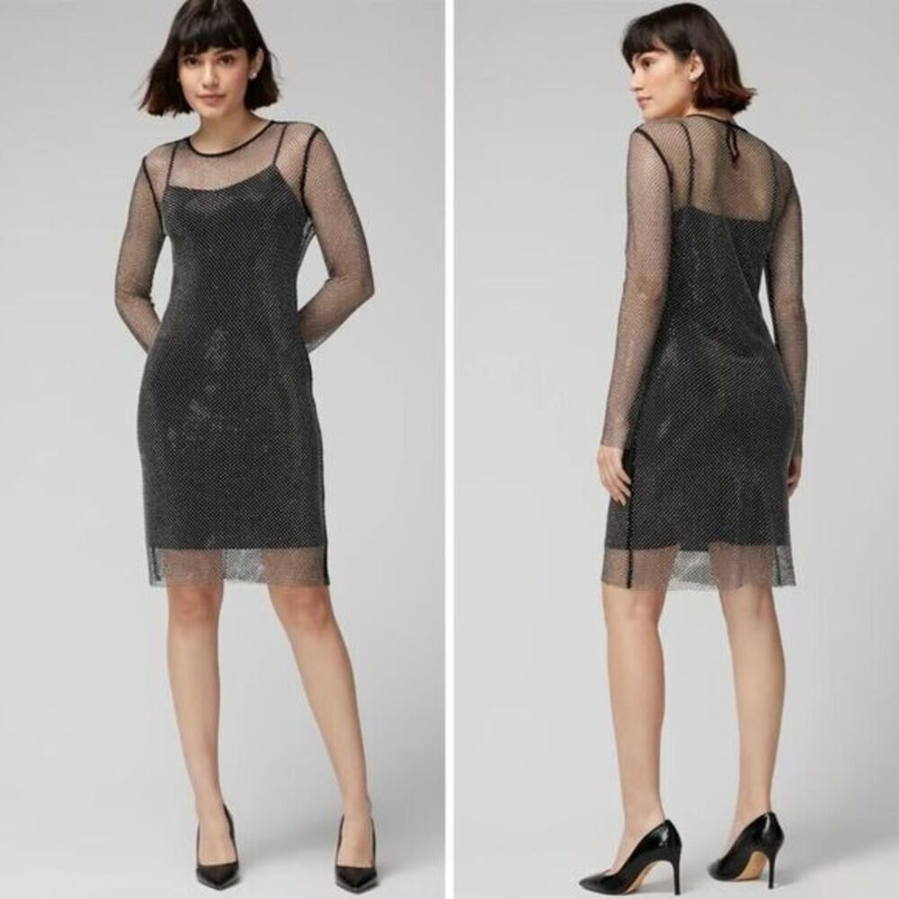 New! White House Black Market Long Sleeve Crystal Mesh Mini Dress,‎ size XS